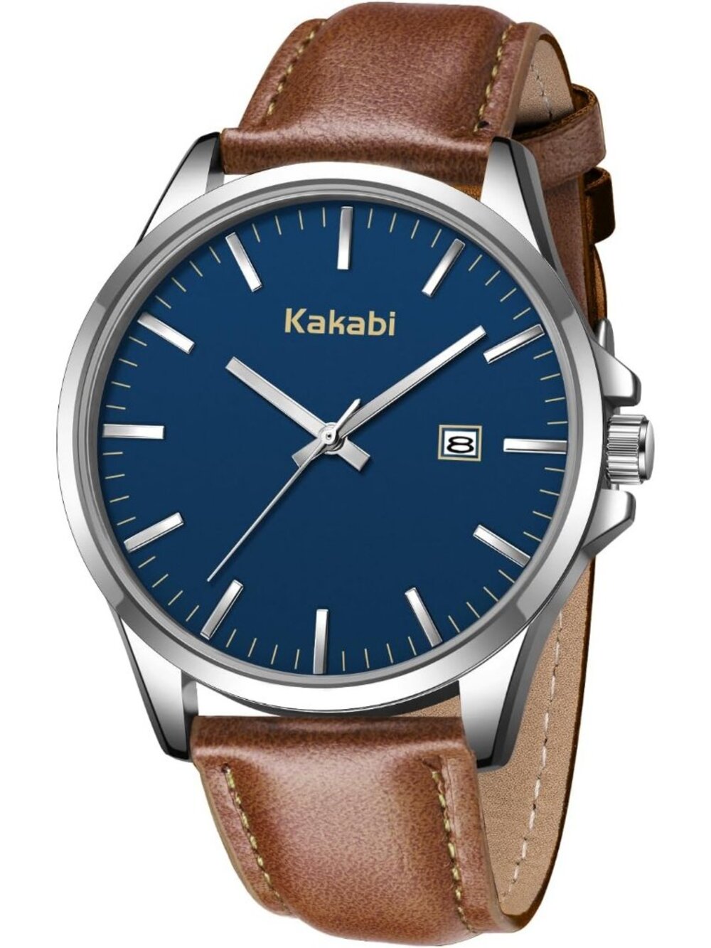 Men's Blue Brown Analog Quartz Minimalist Leather Strap Classic Waterproof Watch